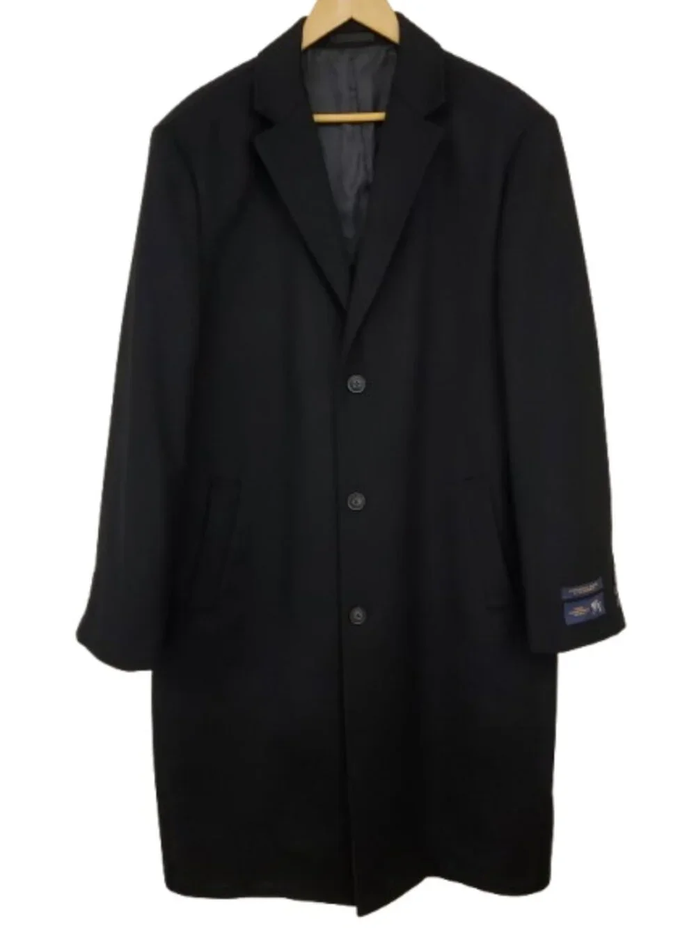 HART SCHAFFNER MARX Mens Size 46L Sheffield Cashmere Wool Black Classic Overcoat